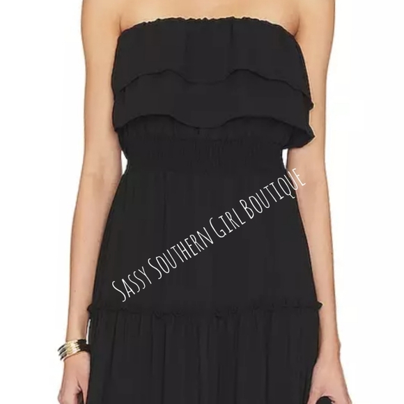 🆕⭐1 STATE for Revolve black strapless tiered midi dress - Picture 2 of 11